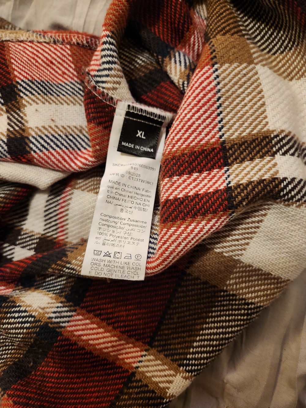 Men's Plaid Flannel Shirt - Red, Brown, Cream - XL